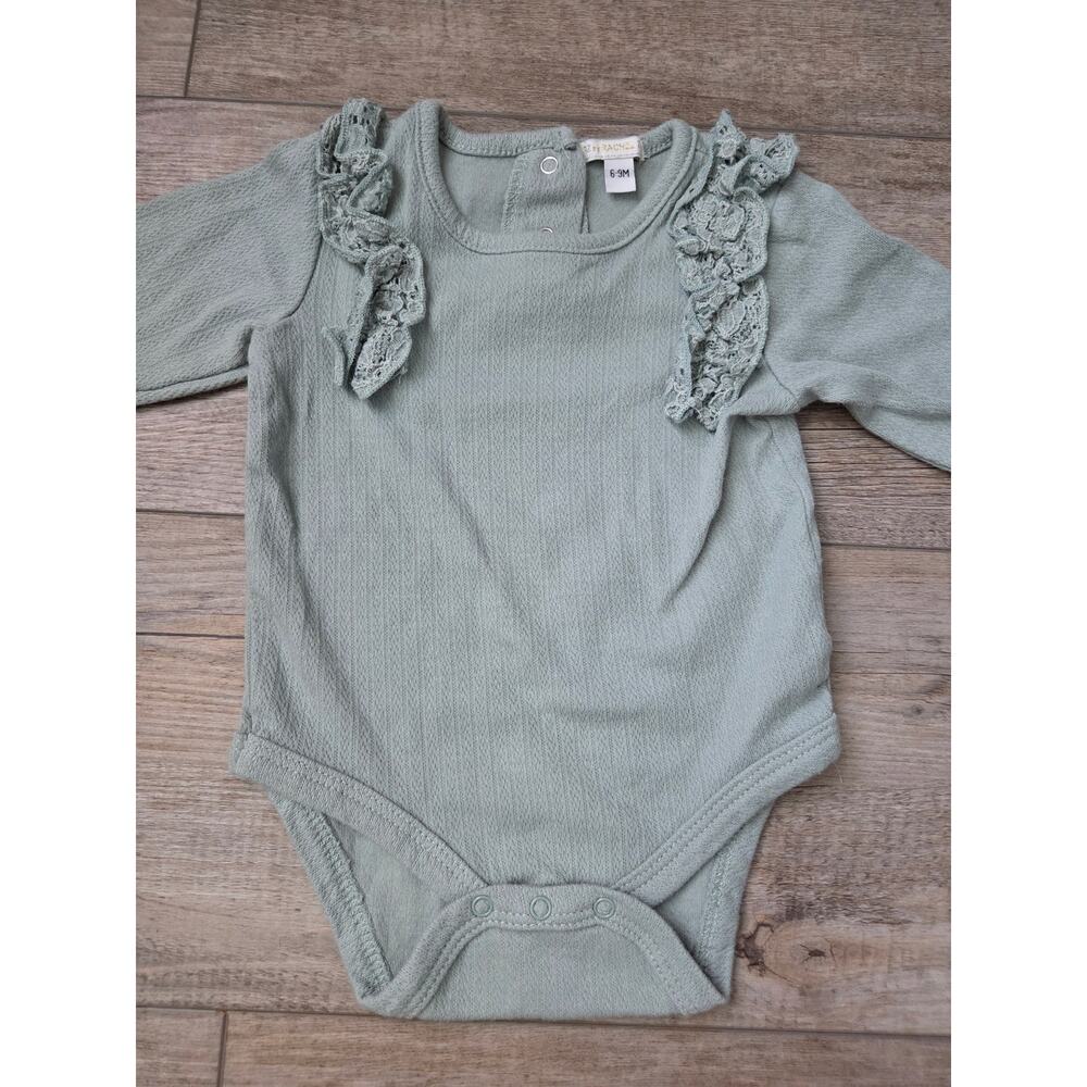 RZ by Rachel Zoe Baby Girls Bodysuit Set 6-9M Floral Sage Green Ruffle 2Pc - Picture 4 of 6